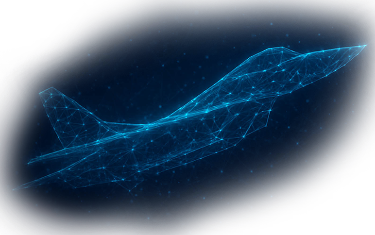 Flugzeug aus blauen Datenströmen