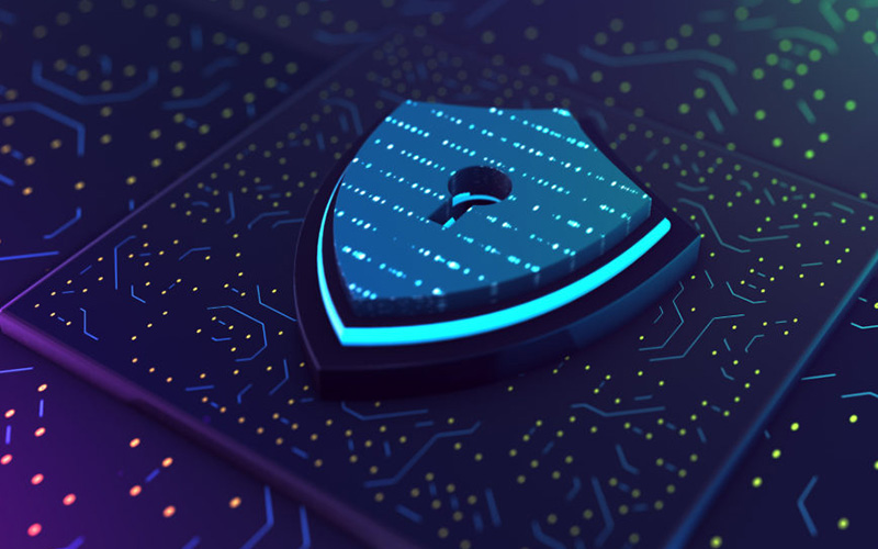 3D representation of a digital sign with a keyhole symbol that symbolizes cyber security