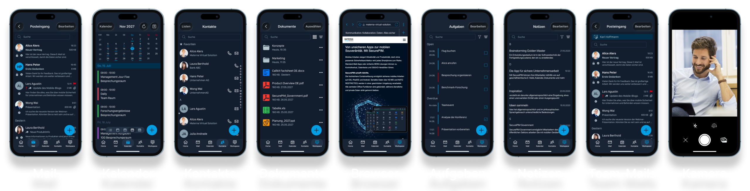 Smartphones mit SecurePIM Anwendungen